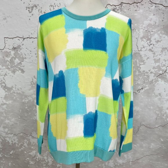 Edinburgh Knitwear Blue Yellow Squares Crewneck Sweater S NWT - Picture 11 of 11